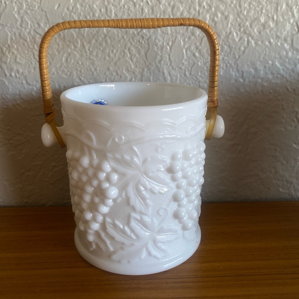 Vintage Imperial Milk Glass Grape Basket/ Vase Planter